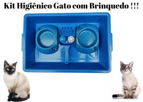 Kit Higiênico Para Gato Pet Bandeja Pá Comedouro e Brinquedo