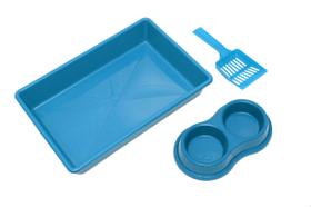 Kit higienico para gatos (bandeja/pá/comedouro) azul