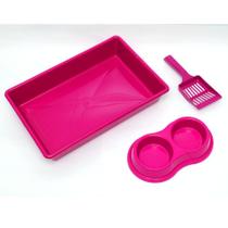 Kit Higiênico para Gatos - Bandeja + Pá + Comedouro duplo