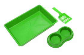 Kit higienico para gatos (bandeja/pá/comedouro) verde - FOUR PLASTIC