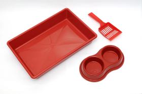 Kit higienico para gatos (bandeja/pá/comedouro) vermelho - FOUR PLASTIC