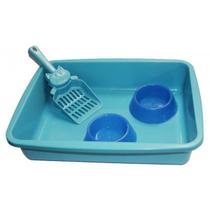 Kit higienico para gatos mr pet (bandeja /pá/ comedouro) azul
