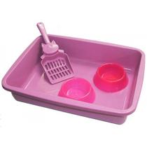 Kit higienico para gatos mr pet (bandeja /pá/ comedouro) rosa