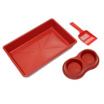 Kit Higiênico para Gatos - Pá + Bandeja + Comedouro (Vermelho) - Burdog