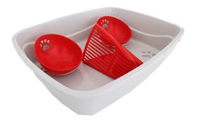 Kit Higiênico Truqys Pet Bandeja Furba e Comedouro Rosa/Vermelho para Gatos
