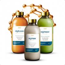 Kit Higienização de Estofados Shampoo Hexclean Tira Manchas Hextein e Aromatizador Hexfresh 1L