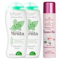 Kit Higienização Íntima: 2 Sabonete Íntimo Óleo de Menta + Desodorante Íntimo Ella Vanilla - Proteção e Limpeza Diariamente
