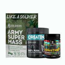 Kit: Hipercalórico Army Super Mass - 3Kg +Creatina Monohidratada Pote 300g - 100% Pura+Pré-Treino Evolution Pré Workout