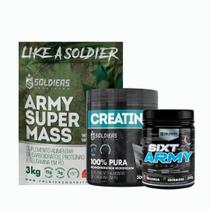 Kit: Hipercalórico Army Super Mass - 3Kg +Creatina Monohidratada Pote 300g 100% Pura+Pré-Treino Sixt Army Night 300g