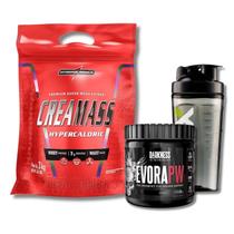 Kit Hipercalórico Creamass 3kg Chocolate Integralmedica + Pre Treino Pre Workout Évora Frutas Vermelhas 300g + Coqueteleira Dux