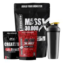 Kit Hipercalórico Mass 30000 1,4kg , Creatina 100g, BCAA 60 Cáps Snake Dragon e Coqueteleira 600ml