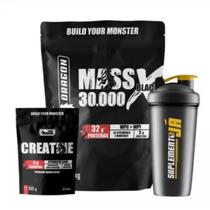 Kit Hipercalório Mass 30000x 1,4kg e Creatina Snake Dragon 100g e Coqueteleira 600ml Suplemento Alimentar