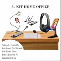KIT Home Office Completo Suporte para Celular e Notebook Fone Head Set Teclado e Mouse sem Fio e Luminaria - HOMEOFFICE