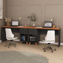 Kit Home Office e Escritório Completo para 2 Pessoas - 2 Peças Sky Retrô Preto/Freijó