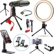 Kit Home Office Luz de Mesa Microfone Suporte Celular Gravar Aulas Reunião Live Escritório - CJJM