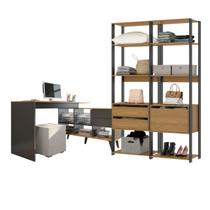 Kit Home Office Mesa Escrivaninha Estante Modular 3 Peças MDP Cinza 0747 MENU