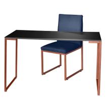 Kit Home Office Mesa Para Escritorio com Cadeira Garden Ferro Bronze Suede Azul Marinho - Móveis Mafer - Móveis MaferA Banqueta alta Italian foi cri