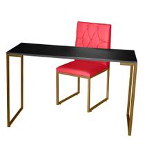 Kit Home Office Mesa Para Escritorio com Cadeira Malta Ferro Dourado Suede Vermelho - Móveis Mafer - Móveis MaferA Banqueta alta Italian foi cri