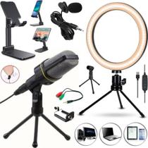 Kit Home Office Microfone Profissional Luz Led Vídeo Aula Notebook Celular Escritório