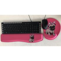 Kit Home Office - Mouse Pad e Apoio Teclado Ergonômico - PUG ROSA BEBE