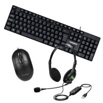 Kit Home Office Teclado Mouse Headset USB ABNT2 Cor Preto Kit Home Office Teclado Mouse Headset USB ABNT2 Cor Preto
