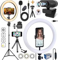 Kit Home Office Webcam Alta Resolução Usb Pc Câmera Visão Computador Pc Microfone Gravação Vídeo + Luz Led Live Celular