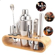 Kit Homebar 12 Peças Inox Suporte Madeira Coqueteleira 500ml - top Chef