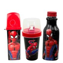 Kit Homem Aranha Garrafinha retro 500 ML , Porta Escova de Dente Infantil e mini shakeira Plasutil