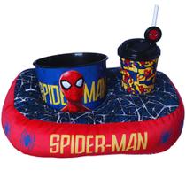 Kit Homem Aranha Spider-Man Almofada Suede + Balde Pipoca + Copo Canudo Oficial Marvel - Zona Criativa