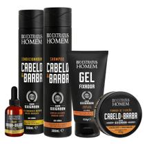 Kit Homem cabelo e barba 5 itens 1 Shamp 1 Cond 1 Gel 1 Pomada 1 Óleo Bio Extratus