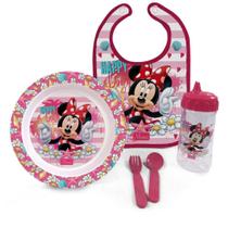 Kit Hora da Papinha Minnie Disney Babador/Prato/Talher e Copo - Baby Go