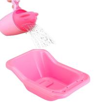 Kit Hora do Banho Banheira Rosa 37cm C/ Regador Rosa