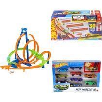 Kit Hot Wheels Epic Crash Dash, Zonas de Choque, Fácil Almacenamiento + Hot Wheels Track Creator Deluxe, 7,5 Metros de Pista y Conectores + Conjunto com 10 Veículos (Modelos Variados)