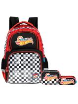 Kit Hot Wheels Mochila Costas + Estojo Box + Estojo Triplo