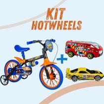 Kit hotwheels bicicleta - aro 12 nathor - c/ rodinhas e carrinhos