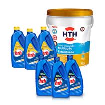 Kit hth multiação estabilizado +3 maxfloc + 3 solução agua verde para tratamento Kit hth multiação estabilizado +3 maxfloc + 3 solução agua verde para tratamento