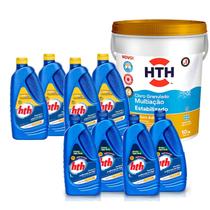 Kit hth multiação estabilizado + 4 maxfloc + 4 solução agua verde para tratamento Kit hth multiação estabilizado + 4 maxfloc + 4 solução agua verde para tratamento