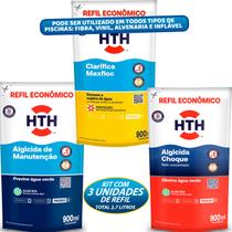 Kit Hth Refil Maxfloc Clarificante Algicida Manutenção Choque Limpeza Tratamento Piscinas Decantador 900ml Kit Hth Refil Maxfloc Clarificante Algicida Manutenção Choque Limpeza Tratamento Piscinas Decantador 900ml