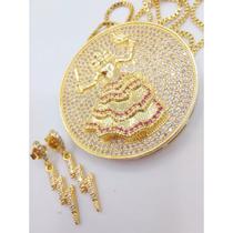 Kit iansã - mandala de iansã cravejada + brincos raio de iansãoxumescapulário de