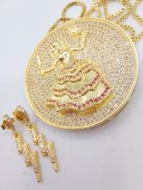 Kit iansã - mandala de iansã cravejada + brincos raio de iansãoxumescapulário de