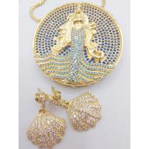 Kit iemanjá - mandala de iemanjá cravejada + brincos de concha