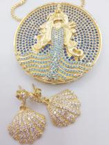 Kit iemanjá - mandala de iemanjá cravejada + brincos de concha