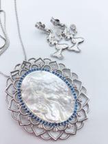 Kit iemanjá rhodium - madrepérola de iemanjá arabesco + brincos