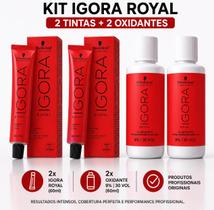 Kit Igora Royal 2 Tinta 9-98 + 2 Ox 60ml Cobertura 100% Fios Brancos