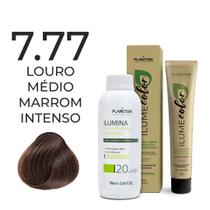 Kit ilume color plancton - 7.77 louro escuro marrom intenso + ilumina ox 20v - 90ml