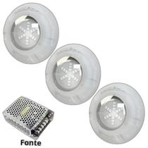 Kit Iluminação Azul Piscina 24M 3 Leds Com Fonte Luxpool
