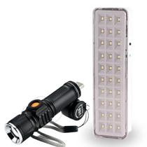 Kit iluminação de emergência Luminária 30 LEDs + Lanterna de.Super LED + Chaveiro LED