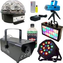 Kit Iluminação Decoração Festa Dj Balada Eventos Bailes Máquina De Fumaça Canhão De Luz Led Colorida Laser E Strobo 110v