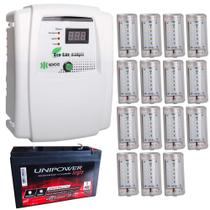Kit Iluminação Emergência Central 15 Módulos Luz Led Bateria 12V 7ah Kit Iluminação Emergência Central 15 Módulos Luz Led Bateria 12V 7ah