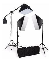 Kit Iluminação Estudio Eros 3 Softbox 2Tripés 1Girafa Bivolt